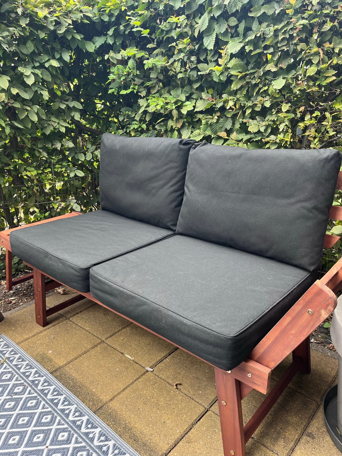 Loungebank kussens zwart 60x60 – 2 complete sets, Ophalen, Gebruikt