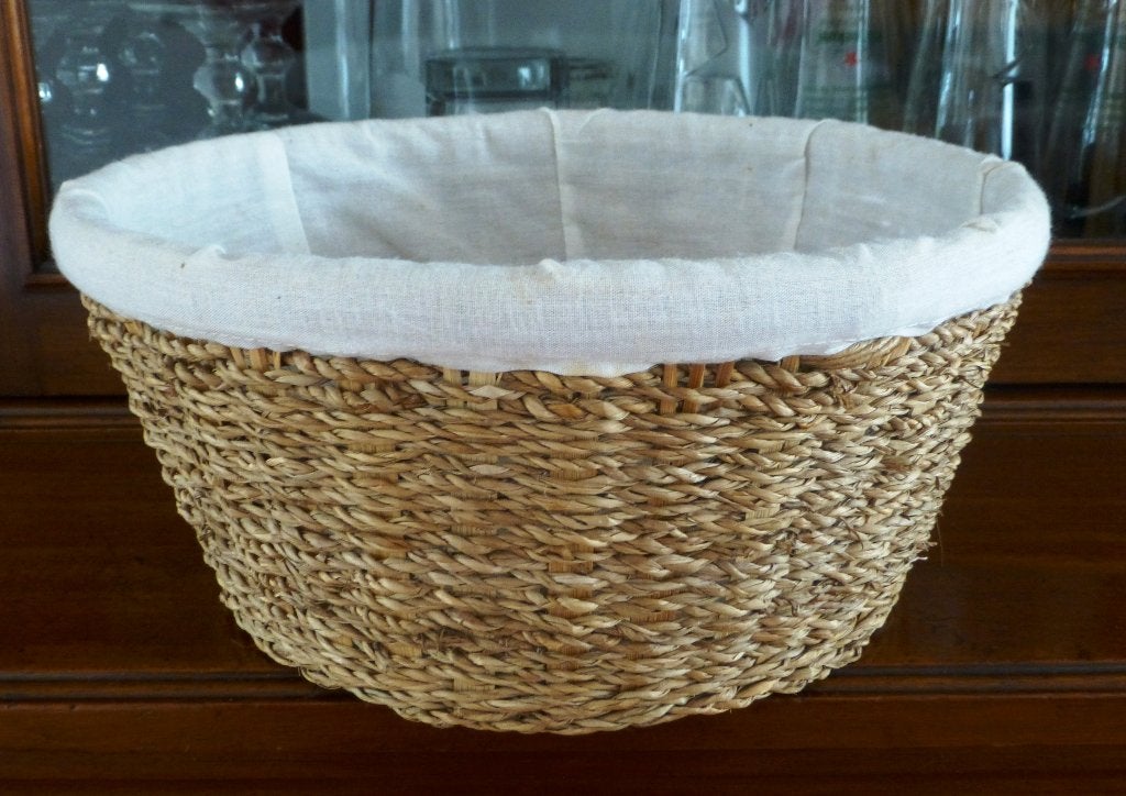 Ronde mand met stoffen voering (Ø 27 cm), Gevlochten, Mand, Rond, Ophalen of Verzenden