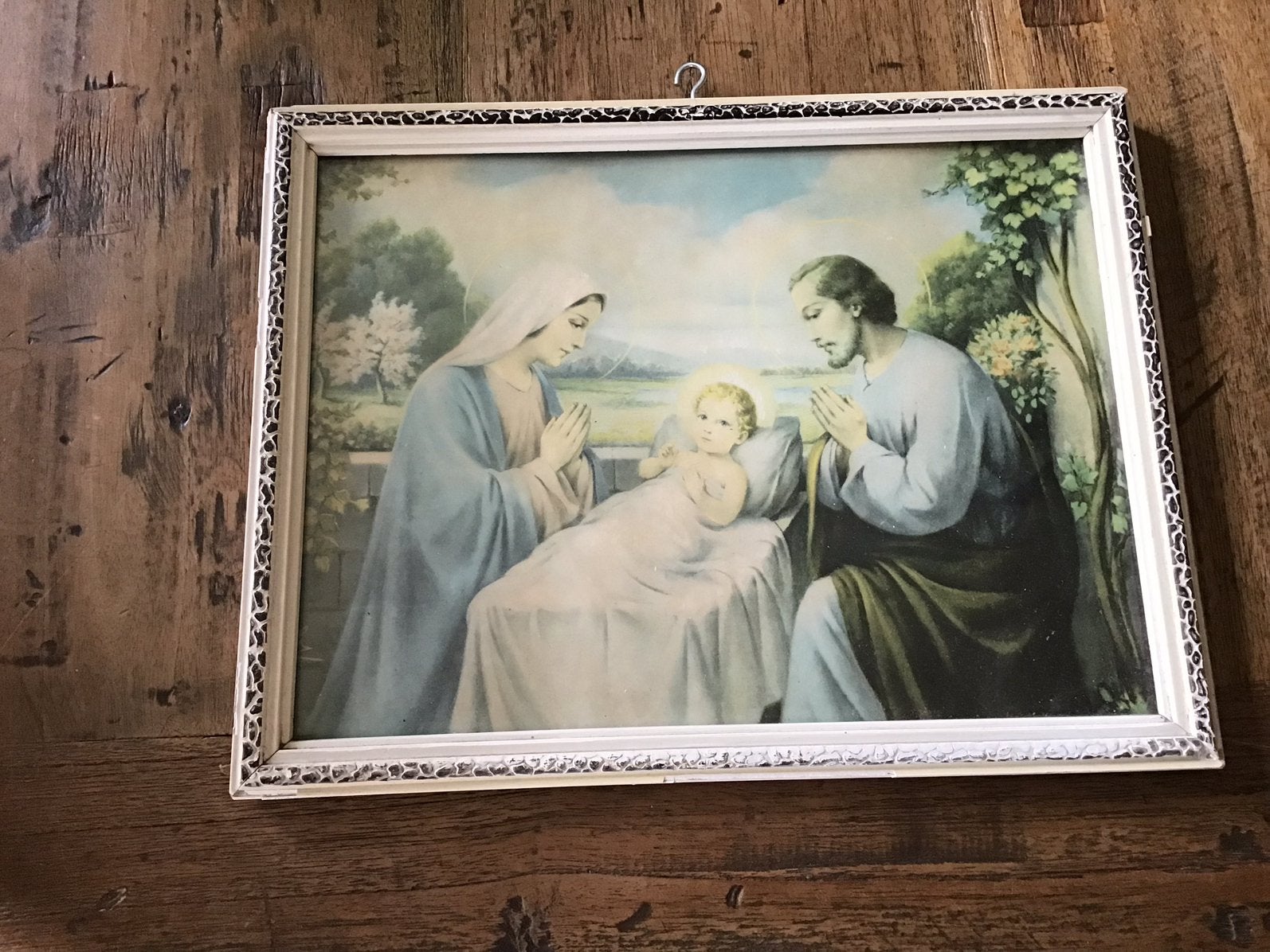 3 vintage lijstjes met religieuze prenten Jezus Jozef Maria, Ophalen of Verzenden