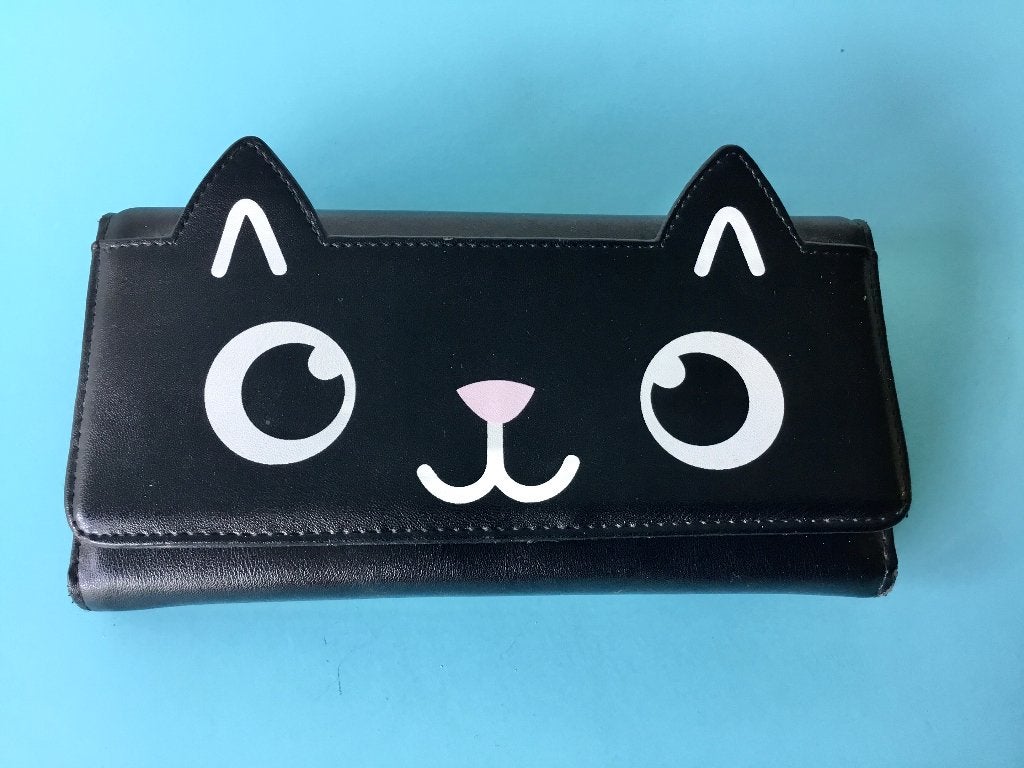 Banned retro fake leren katten portemonnee, Sieraden, Tassen en Uiterlijk, Portemonnees, Ophalen of Verzenden, Gebruikt, Bruin