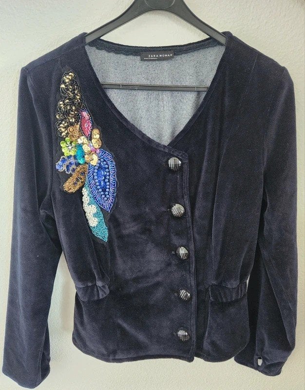 blazer blouse, kleur fluweel donker blauw, maat m, merk zara, Kleding | Dames, Maat 38/40 (M), Blauw, Zara, Ophalen of Verzenden