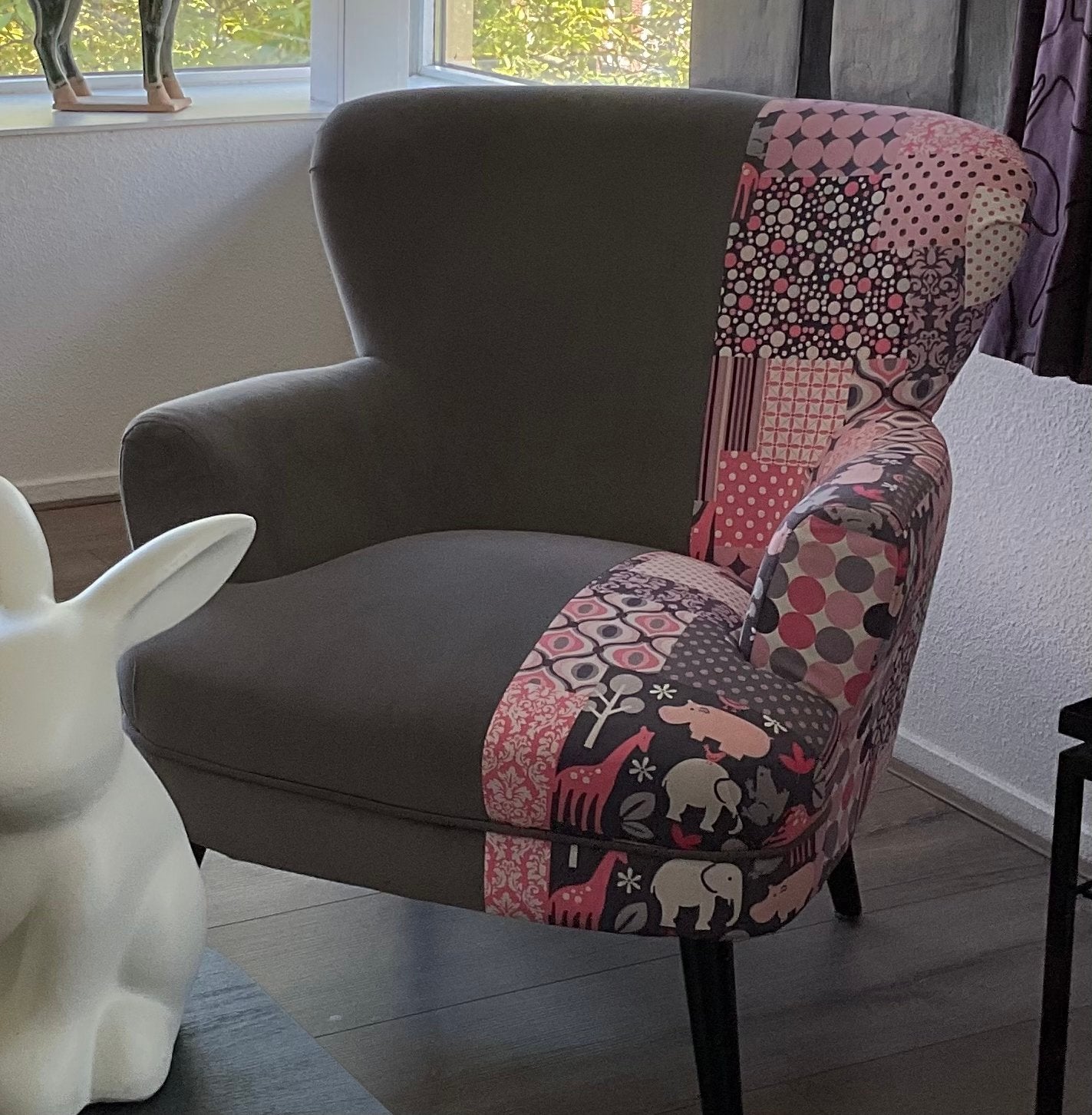 Originele fluwelen stoel met patchwork design, Huis en Inrichting, Ophalen, Overige kleuren, Zo goed als nieuw, Eén