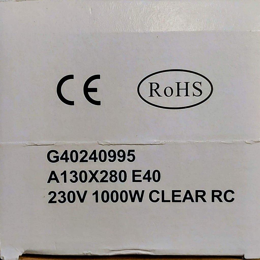 4 stuks Industriele Gloeilampen - 1000W - E40 - NIEUW, Gloeilamp, 60 watt of meer, Nieuw, Overige fittingen