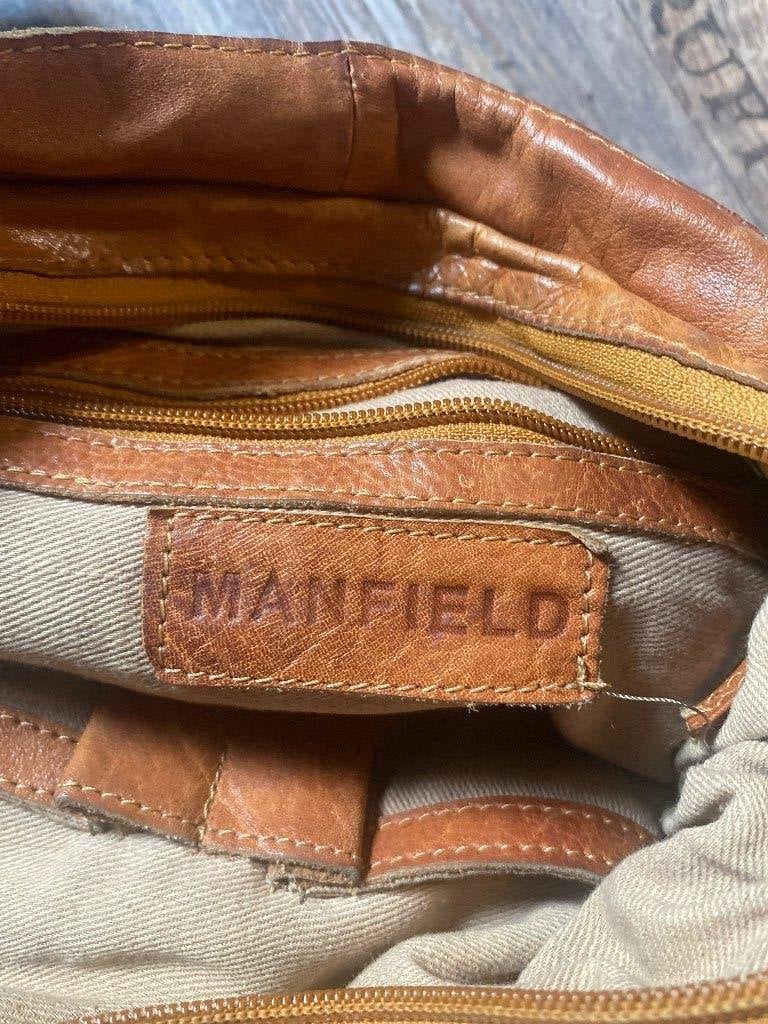 Leuke stoere leren tas van Manfield cognac, Ophalen of Verzenden, Gebruikt, Bruin, Handtas