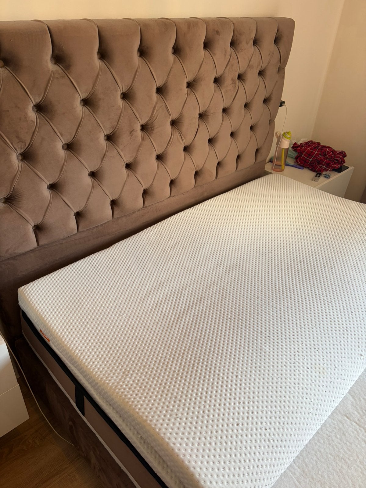 Boxspring 160x200, Gebruikt, Bruin, Tweepersoons, Ophalen of Verzenden