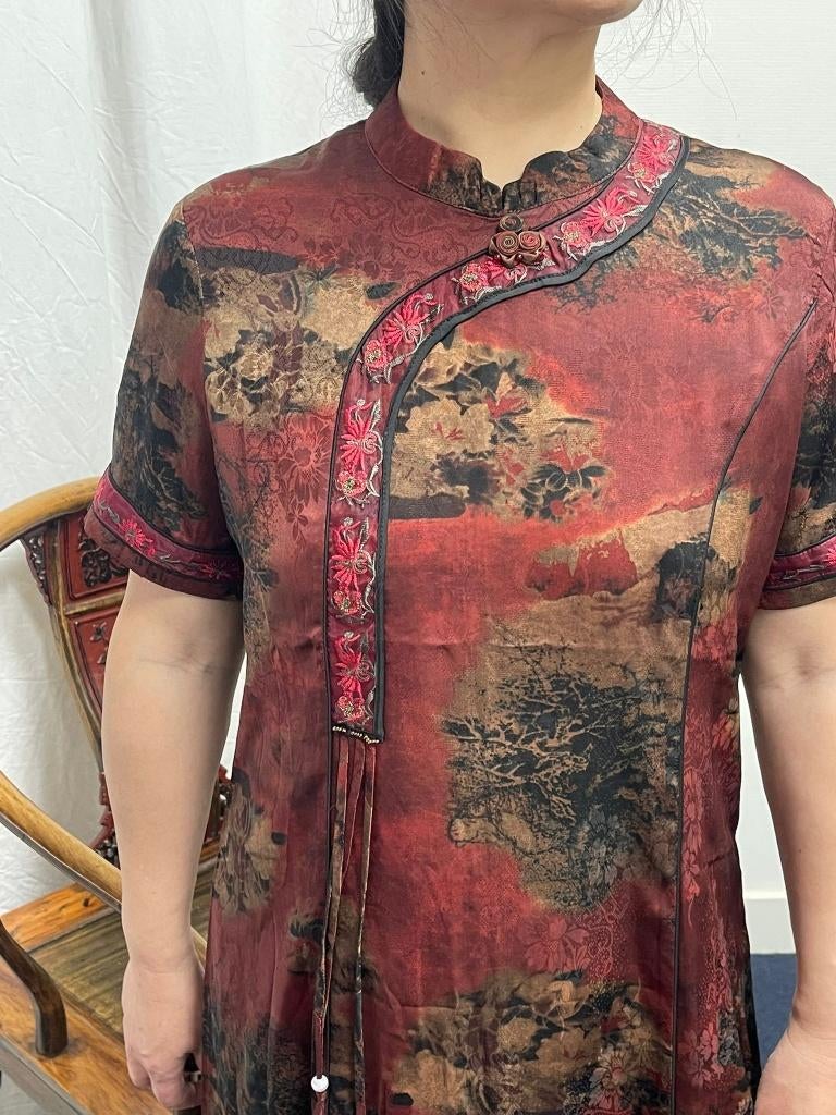 Prachtige (nieuwe) Chinese jurk - donker rood, Maat 42/44 (L), Nieuw, Ophalen of Verzenden, Rood