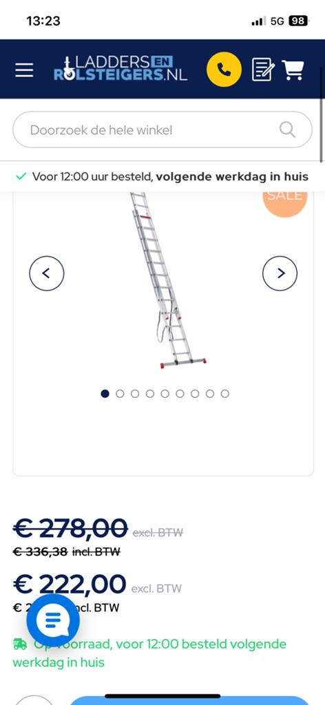 Altrex ladder 2 x 10 zeer netjes, Ophalen, Zo goed als nieuw, Rolsteiger of Kamersteiger, 5 meter of hoger