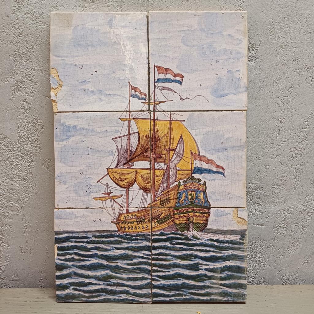 TEGELTABLAU DRIEMASTER GOUDEN EEUW, Antiek en Kunst, Antiek | Wandborden en Tegels, Ophalen of Verzenden