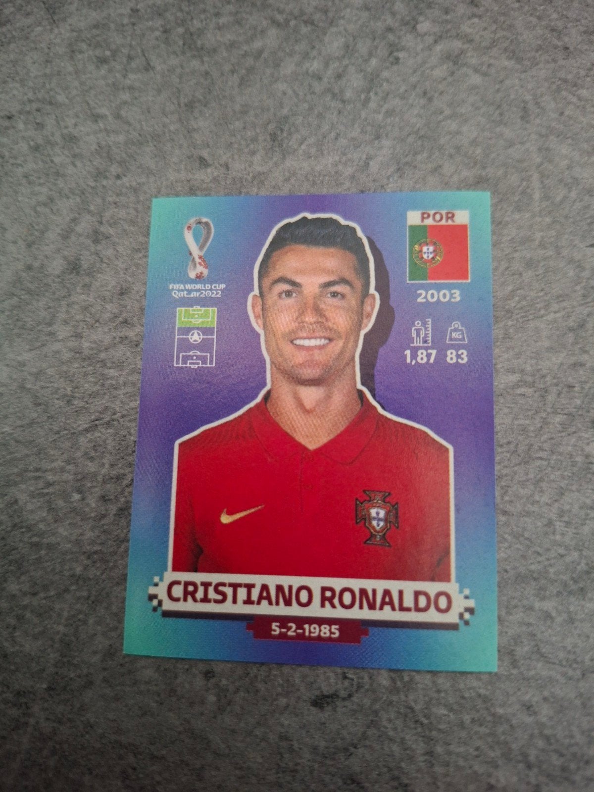 Panini sticker WK 2022 Qatar  Cristiano Ronaldo Portugal., Verzenden, Zo goed als nieuw, Sticker