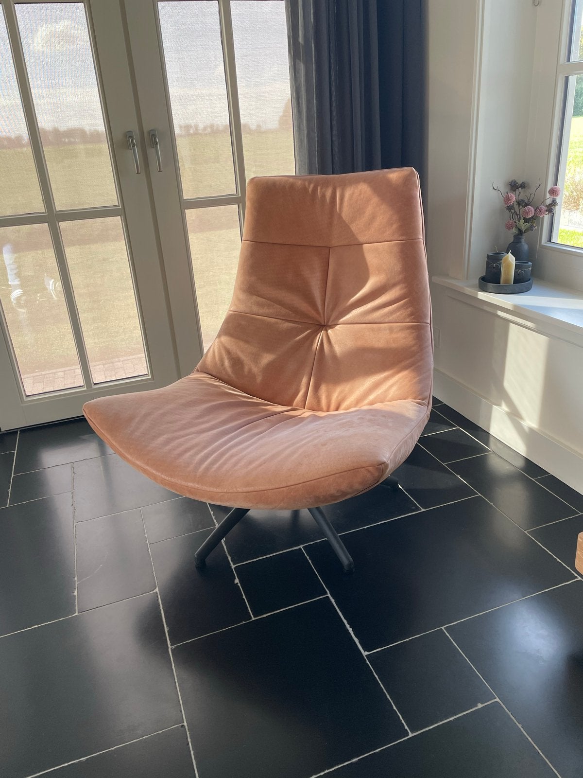 Comfortabele draaibare fauteuil cognac, Huis en Inrichting, Ophalen of Verzenden, Zo goed als nieuw, 75 tot 100 cm, Leer