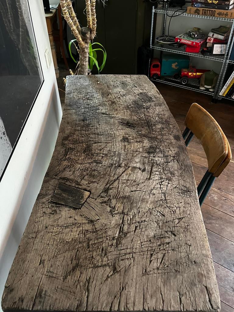 Stoere Brocante Slagerstafel - Robuust Houten Werkblad, Ophalen