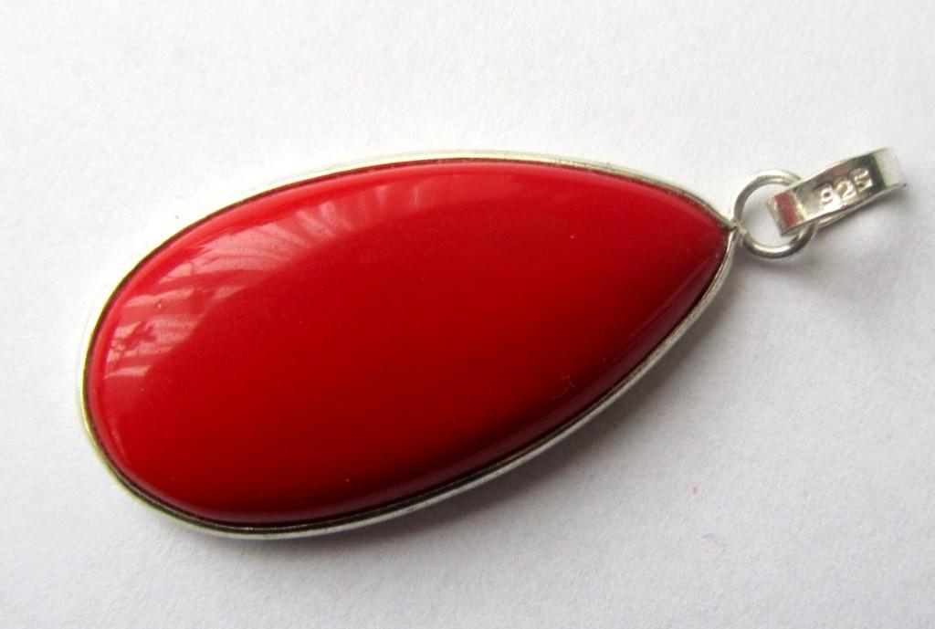 925 Zilveren ketting hanger met rode koraal edelsteen, Ophalen, Zilver, Hanger, Met edelsteen