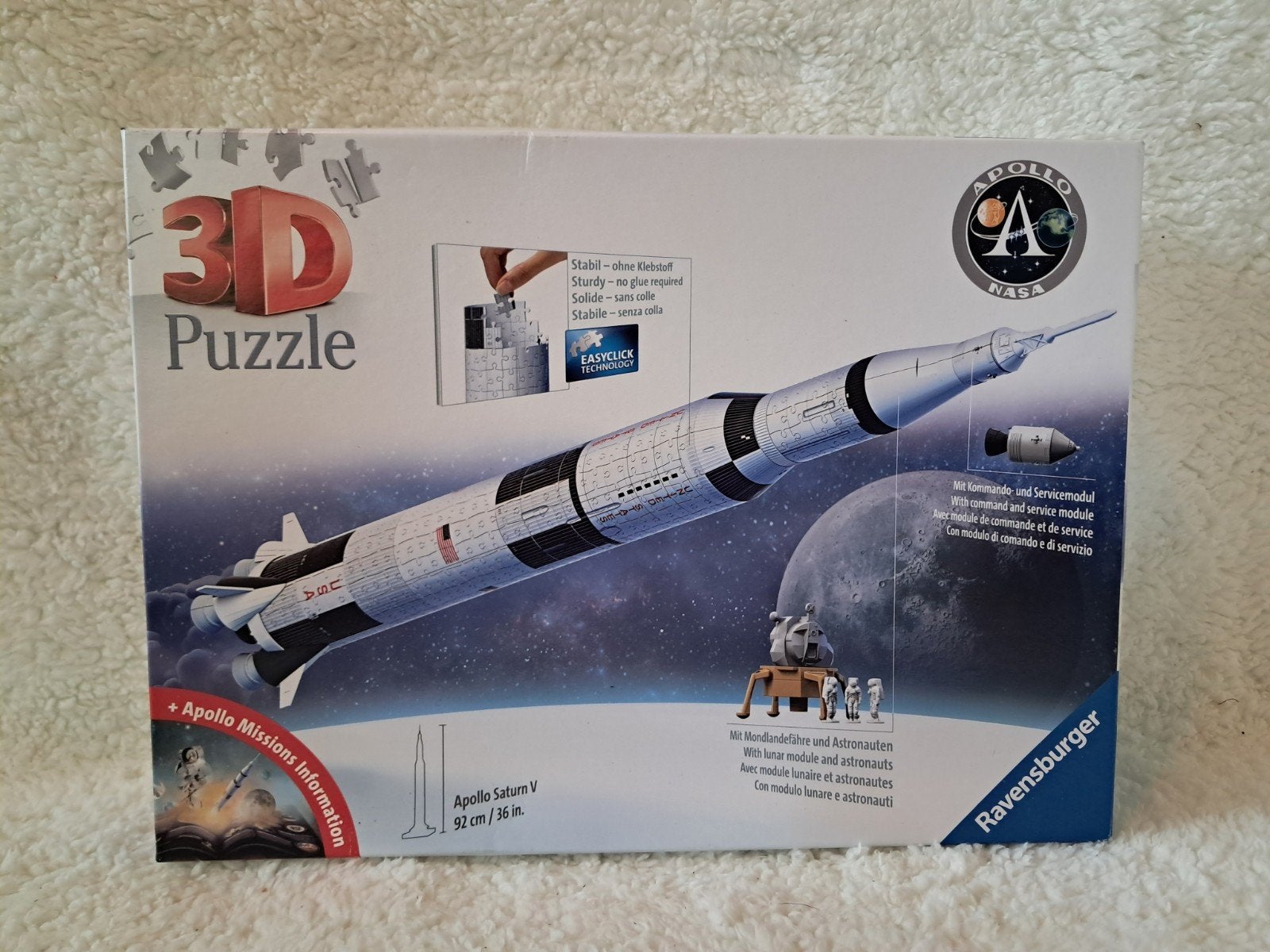 Ravensburger 3D Puzzle Apollo Saturn V Raket 504 stukjes, Ophalen of Verzenden, Meer dan 50 stukjes, Zo goed als nieuw, 6 jaar of ouder