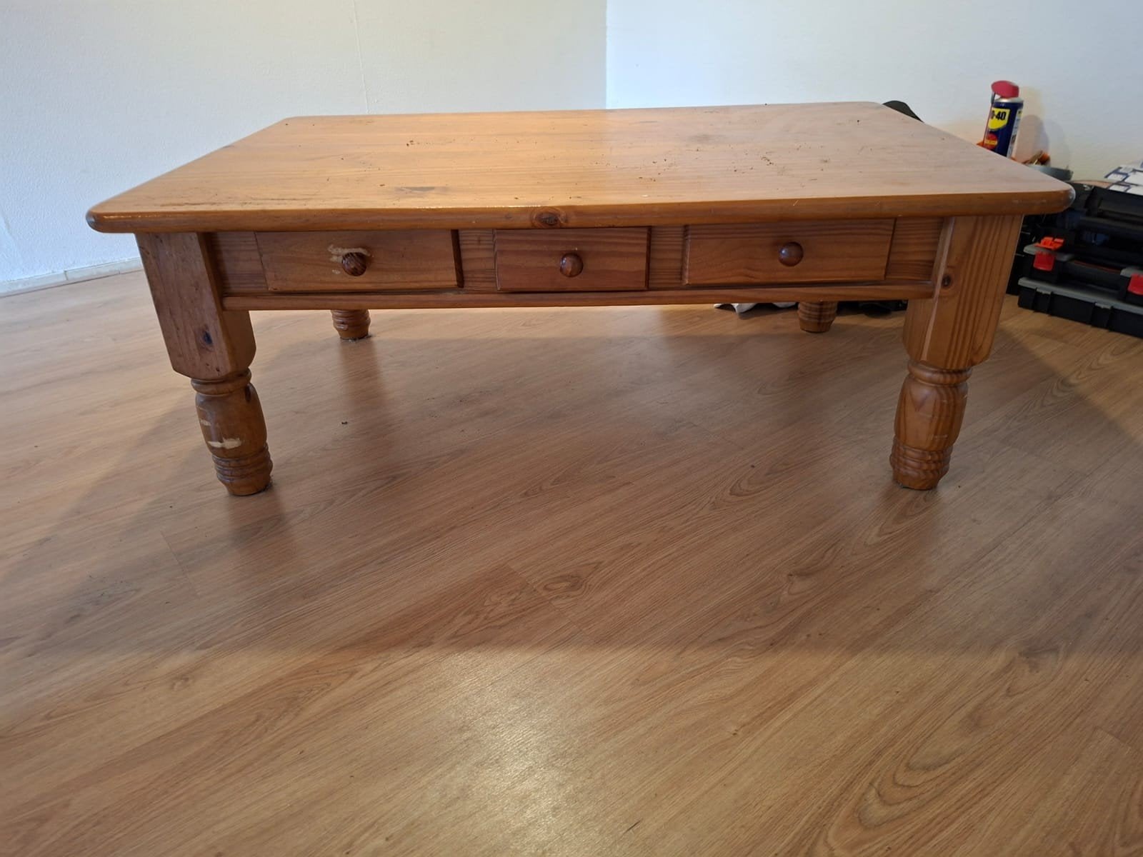 grenen houten salontafel met 3 lades - 80x120x45 cm, Ophalen, Gebruikt, 100 tot 150 cm, 50 tot 100 cm