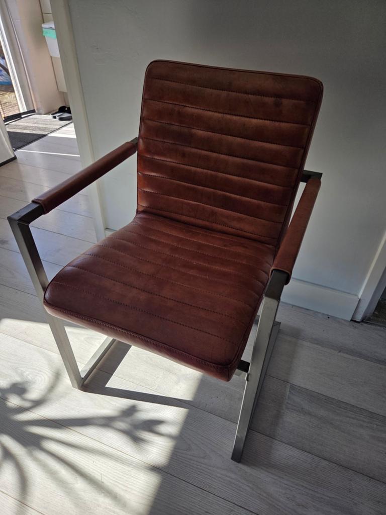 T.e.a.b. 4 luxe eetkamerstoelen (Echt Leer!), Ophalen, Gebruikt, Industrieel