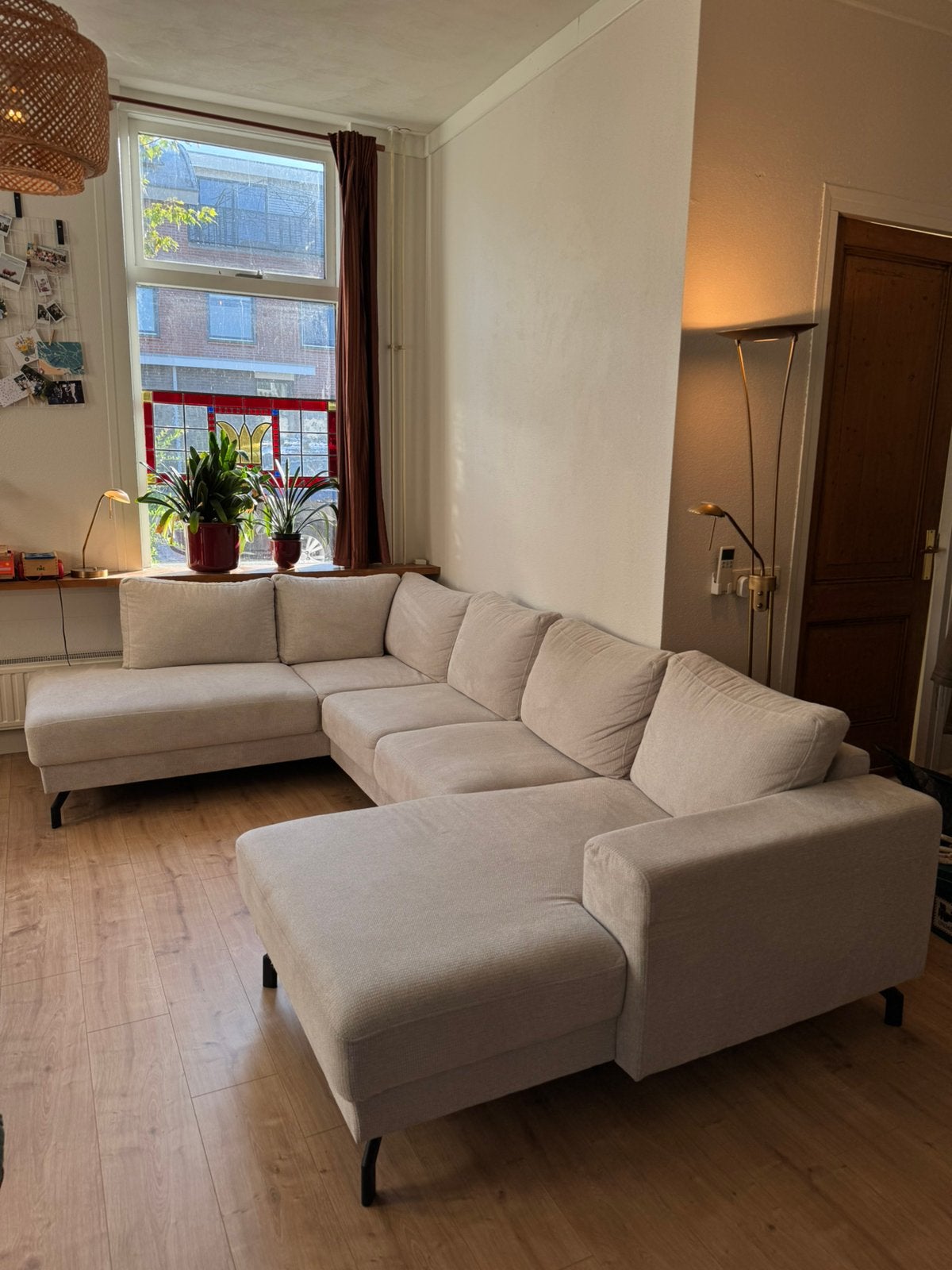 *Moet snel weg* U bank - Nette staat Creme/Beige/Lichtgrijs, Ophalen, Zo goed als nieuw, Stof