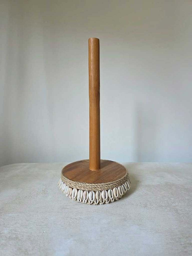 Boho keukenrolhouder met schelpen 2 uit Bali, Overige typen, Hout, Ophalen of Verzenden, Tropical home