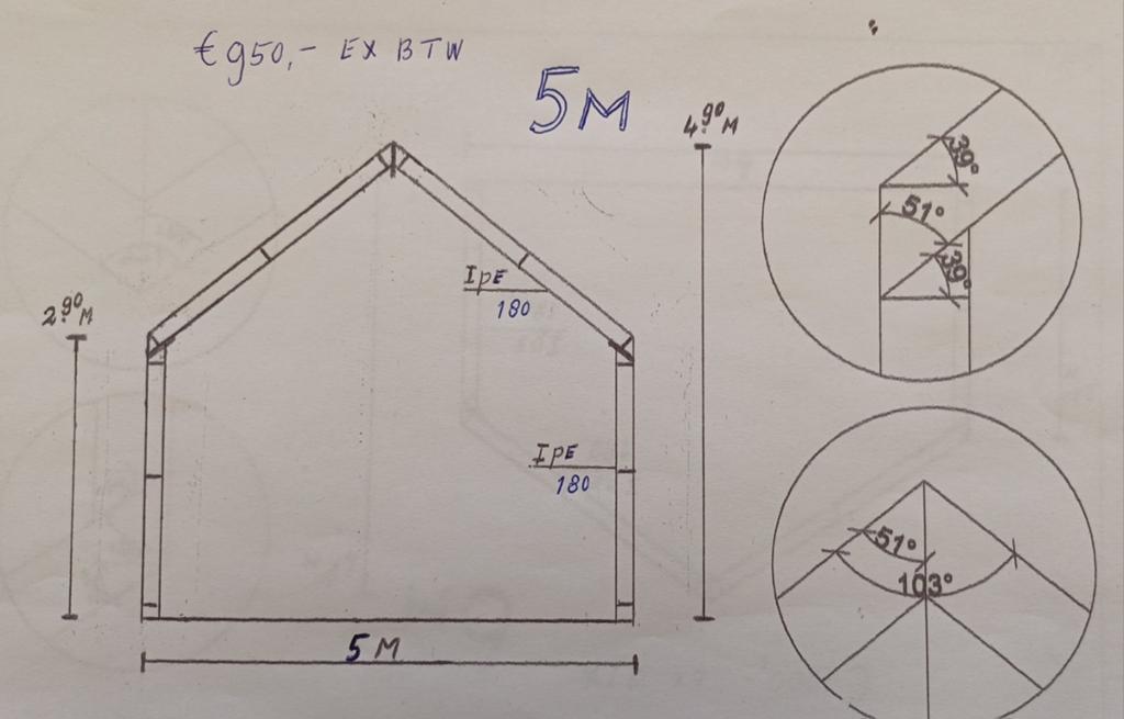 Spanten 5m breed Nieuw in Ipe 180. Loods Schuur Garage Stal, Ophalen, Nieuw