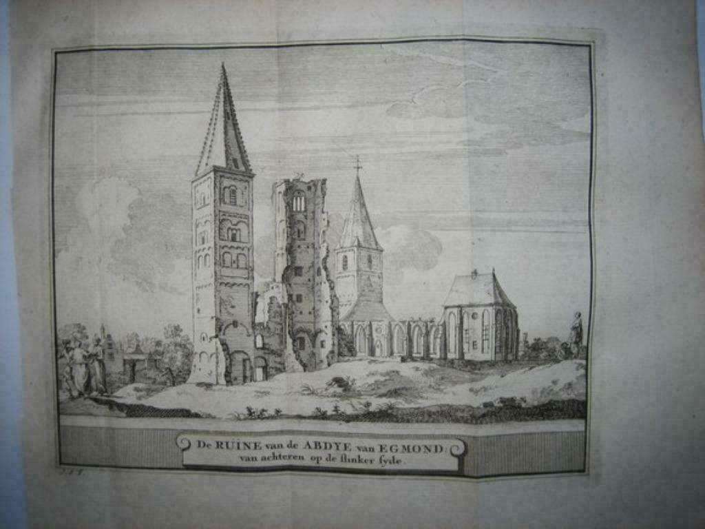 17 / Egmond   Abdij Ruïne    Kopergravure 1736, Ophalen of Verzenden