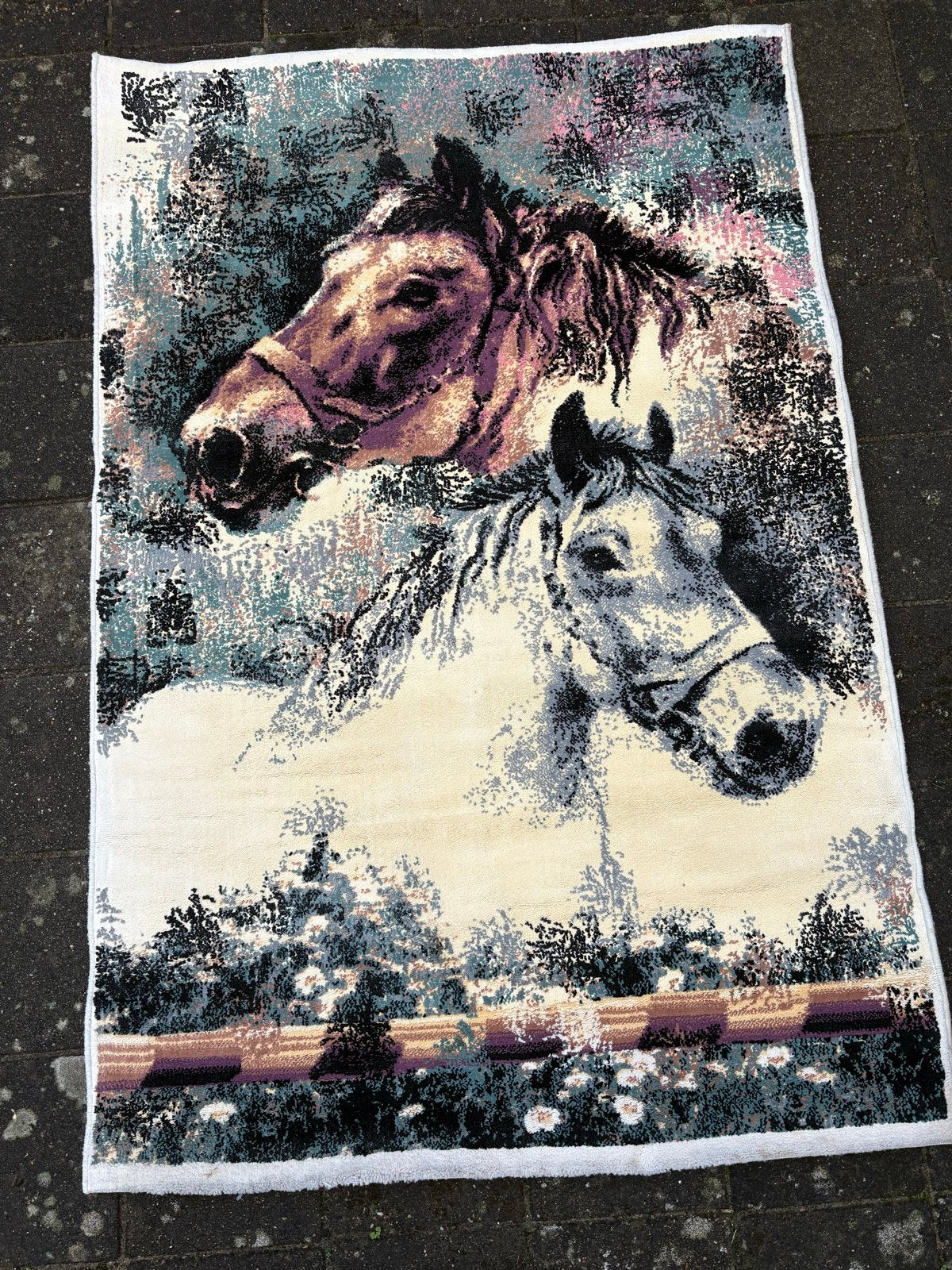 Wandtapijt met paardenmotief - 132x196cm, Huis en Inrichting, Gebruikt, 100 tot 150 cm, Bruin, Ophalen of Verzenden