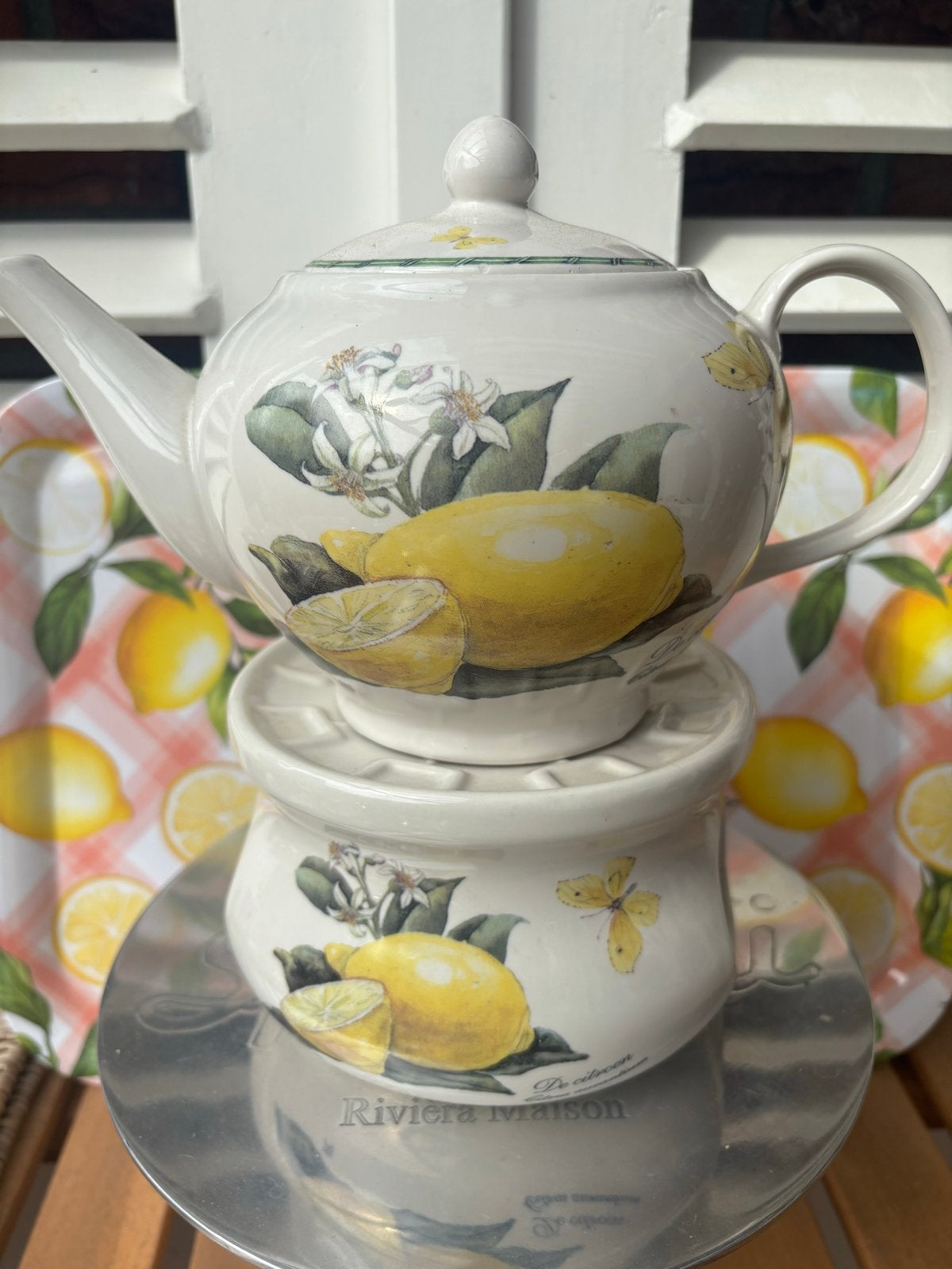 JBS Home Collection "Botania" theepot met warmer, citroen, Overige merken, Keramiek, Landelijk/Boerenbont, Ophalen of Verzenden