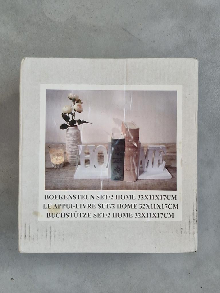 Boekensteun set/2 HOME 32x11x17cm wit nieuw in verpakking, Ophalen of Verzenden