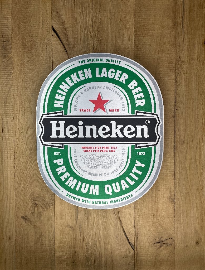 Reclamebord Heineken bier etiket, aluminium, 40x49cm, Ophalen of Verzenden, Nieuw, Reclamebord, Plaat of Schild, Heineken