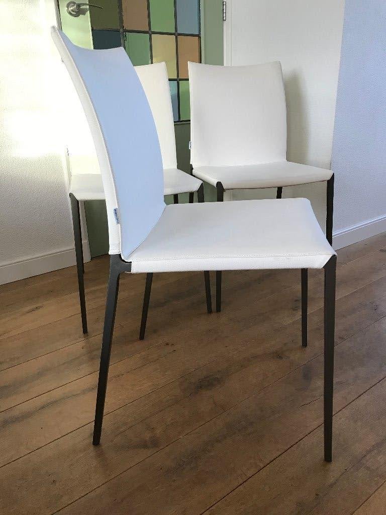 Set 3 IZGS Zanotta Lia Lea Lio design stoel wit leer, Huis en Inrichting, Ophalen, Wit, Leer, Zo goed als nieuw