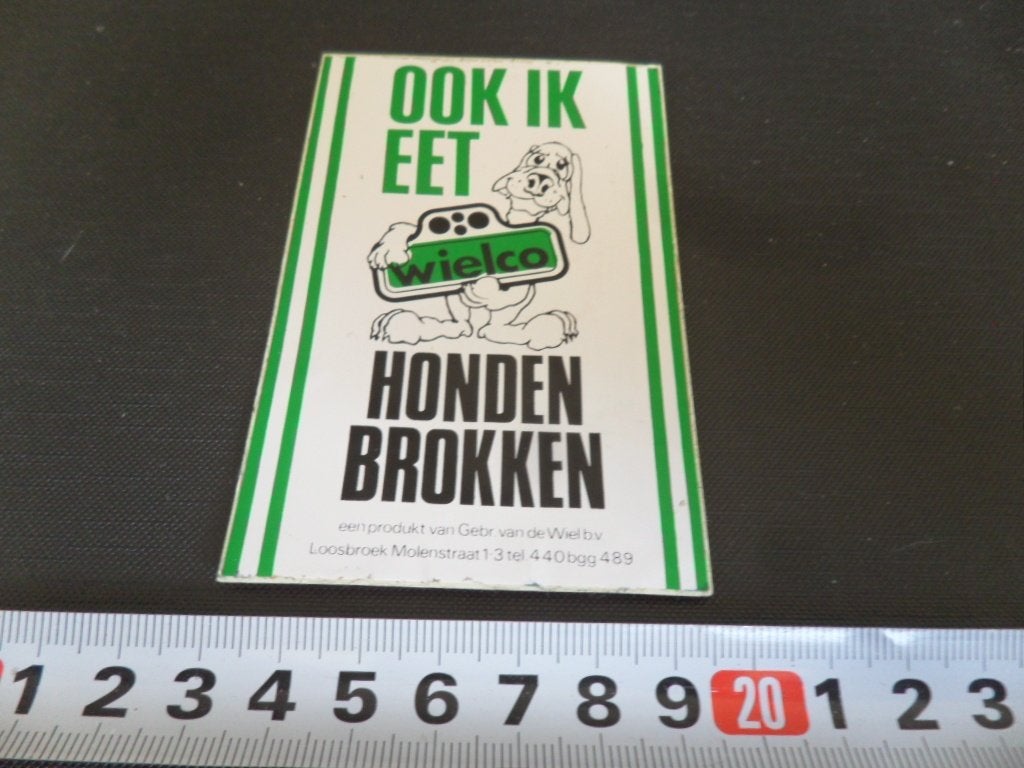 sticker loosbroek gebr van de wiel WIELCO honden brokken, Ophalen of Verzenden, Zo goed als nieuw