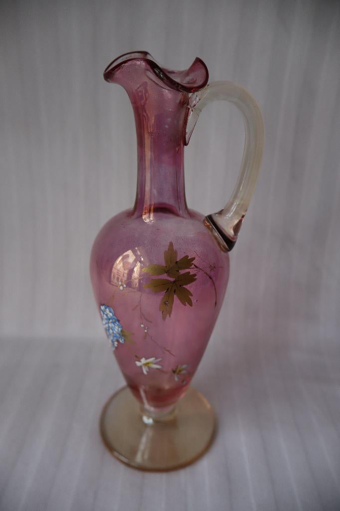 Antieke Art Nouveau glas emaille vaas c 1900, Ophalen of Verzenden
