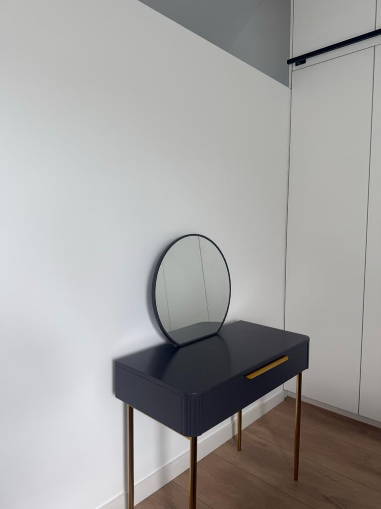 Grijze kaptafel met spiegel en gouden poten, Ophalen, Gebruikt, 100 tot 150 cm, 50 tot 100 cm