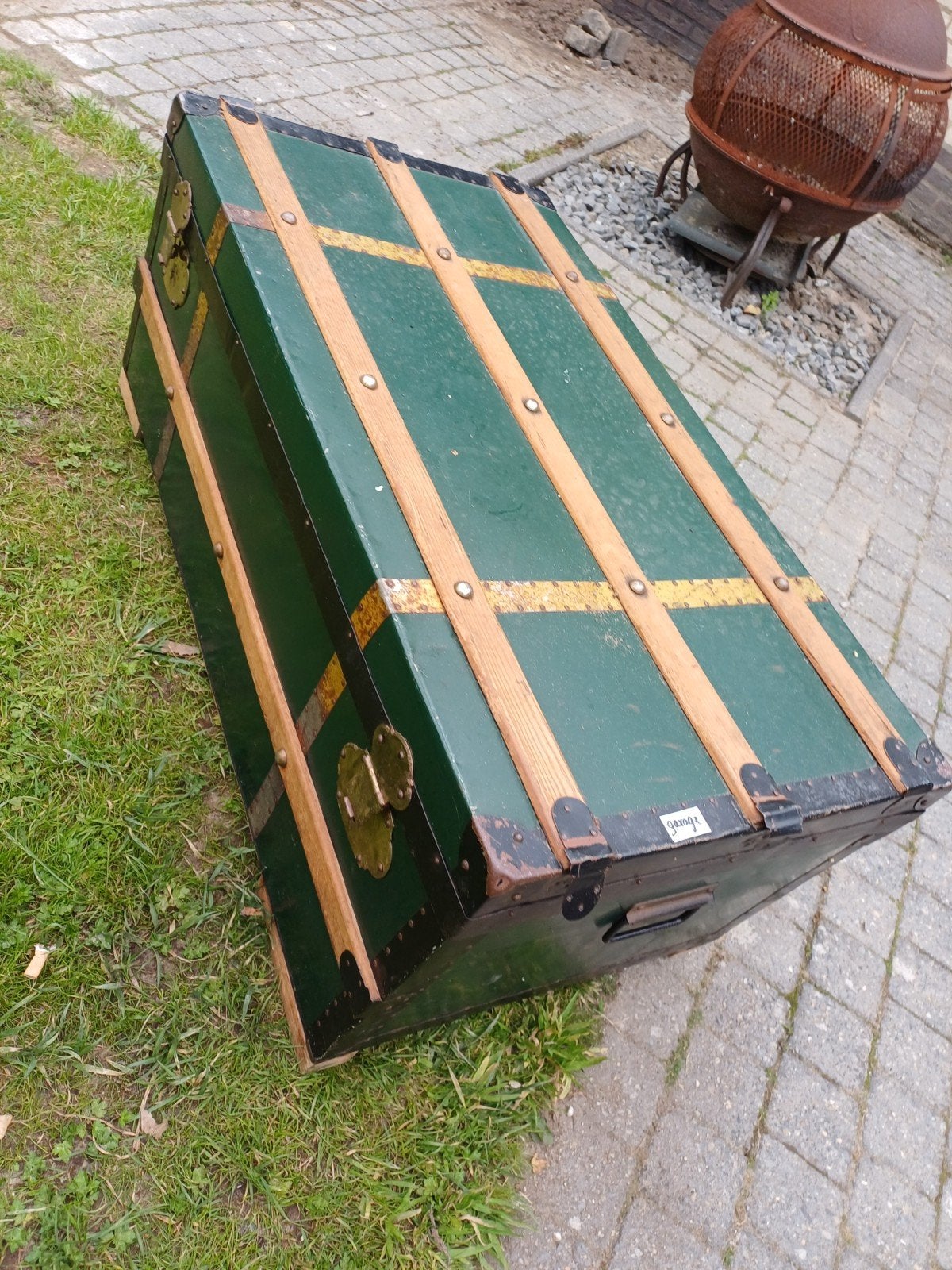 Vintage Groene Reiskoffer / Kist - Decoratief en Ruim, Antiek en Kunst, Ophalen of Verzenden