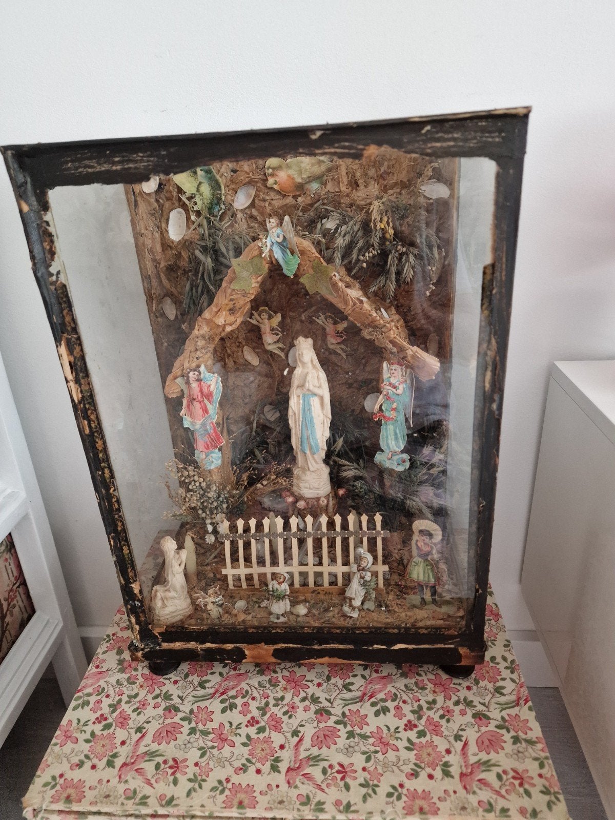 Antieke Marie Voorstelling achter Glas, Antiek en Kunst, Ophalen of Verzenden, Rechthoekig