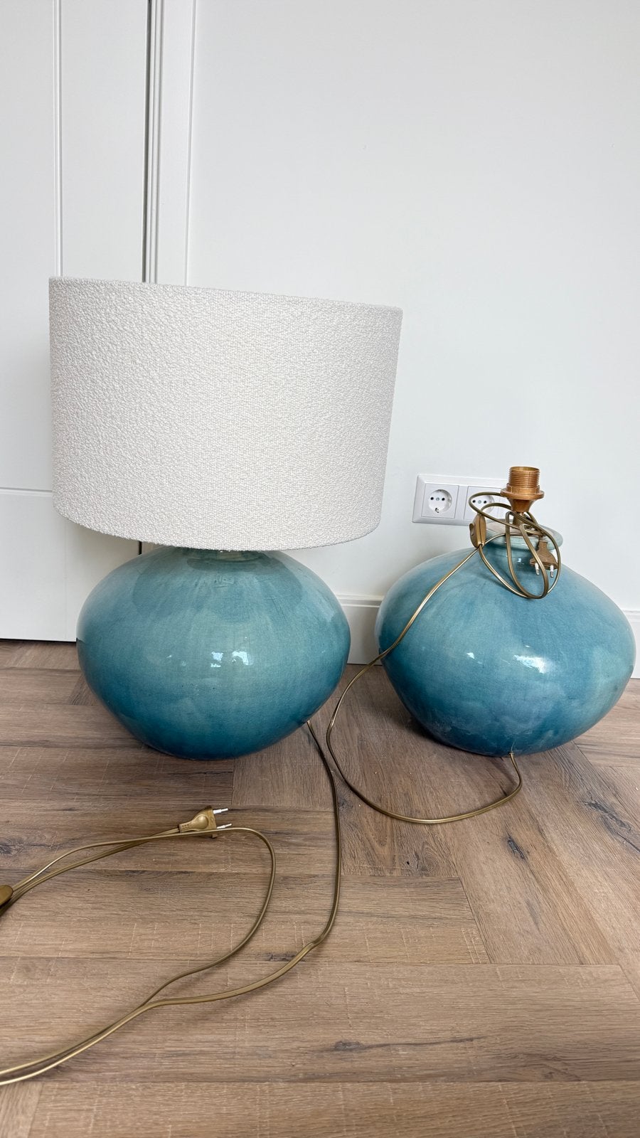 2 Luxe Keramische Lampvoeten - Turquoise, Blauw, Gebruikt, Keramiek, Sfeerlamp