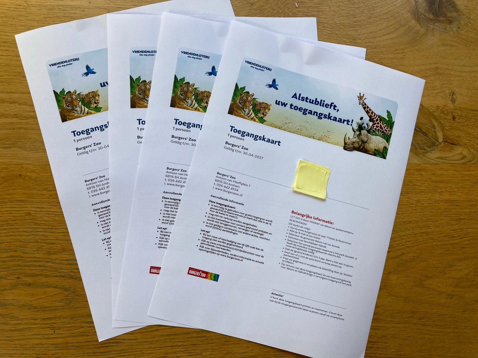 Toegangskaart Burgers’ Zoo 4x, Drie personen of meer, Ticket of Toegangskaart