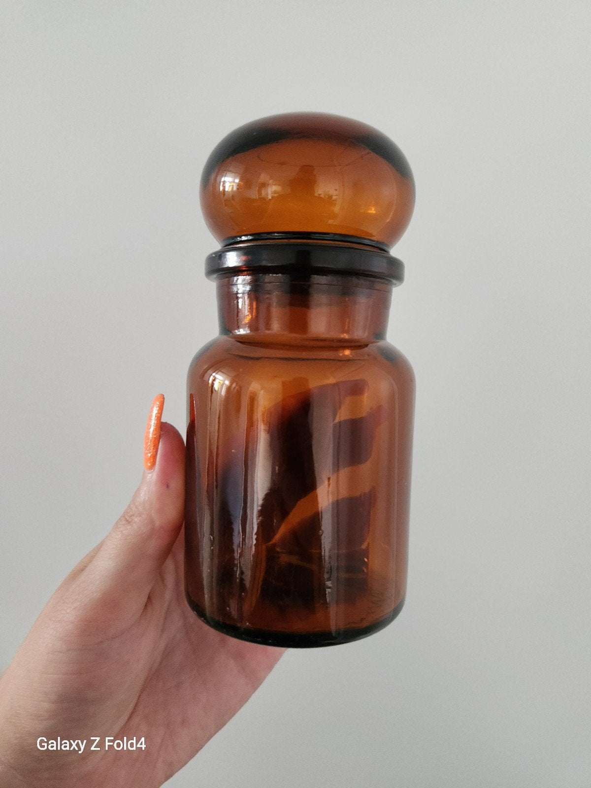Vintage Apothekerspot Bruin Glas met Deksel ophalen delft, Ophalen
