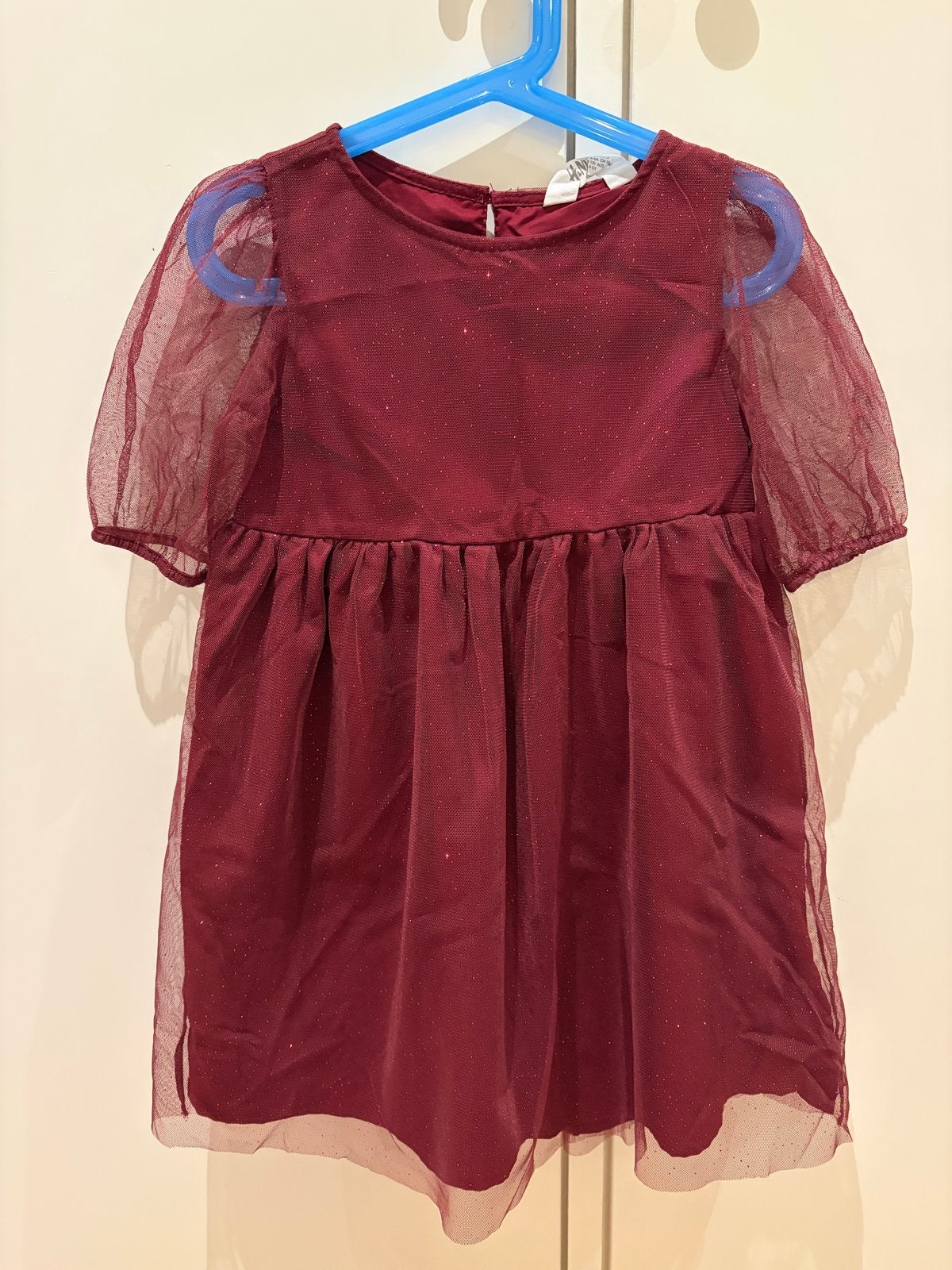 H&M bordeauxrode jurk met glitter en tule mouwen, Kinderen en Baby's, Kinderkleding | Maat 110, Ophalen of Verzenden, Zo goed als nieuw