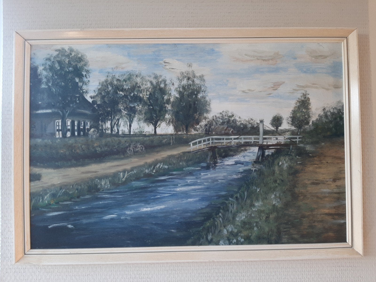 Schilderij dorpsgezicht openbare school hoornsterzwaag, Ophalen of Verzenden