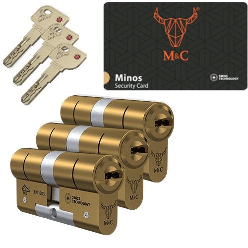 M&C Minos messing cilinder 3x gelijksluitend SKG***, Niet ingevuld, Niet ingevuld, Niet ingevuld