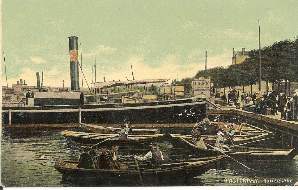 Oude Ansichtkaart Amsterdam Ruiterkade met stoomschip, Verzamelen, Ophalen of Verzenden, Voor 1920, Gelopen, Noord-Holland