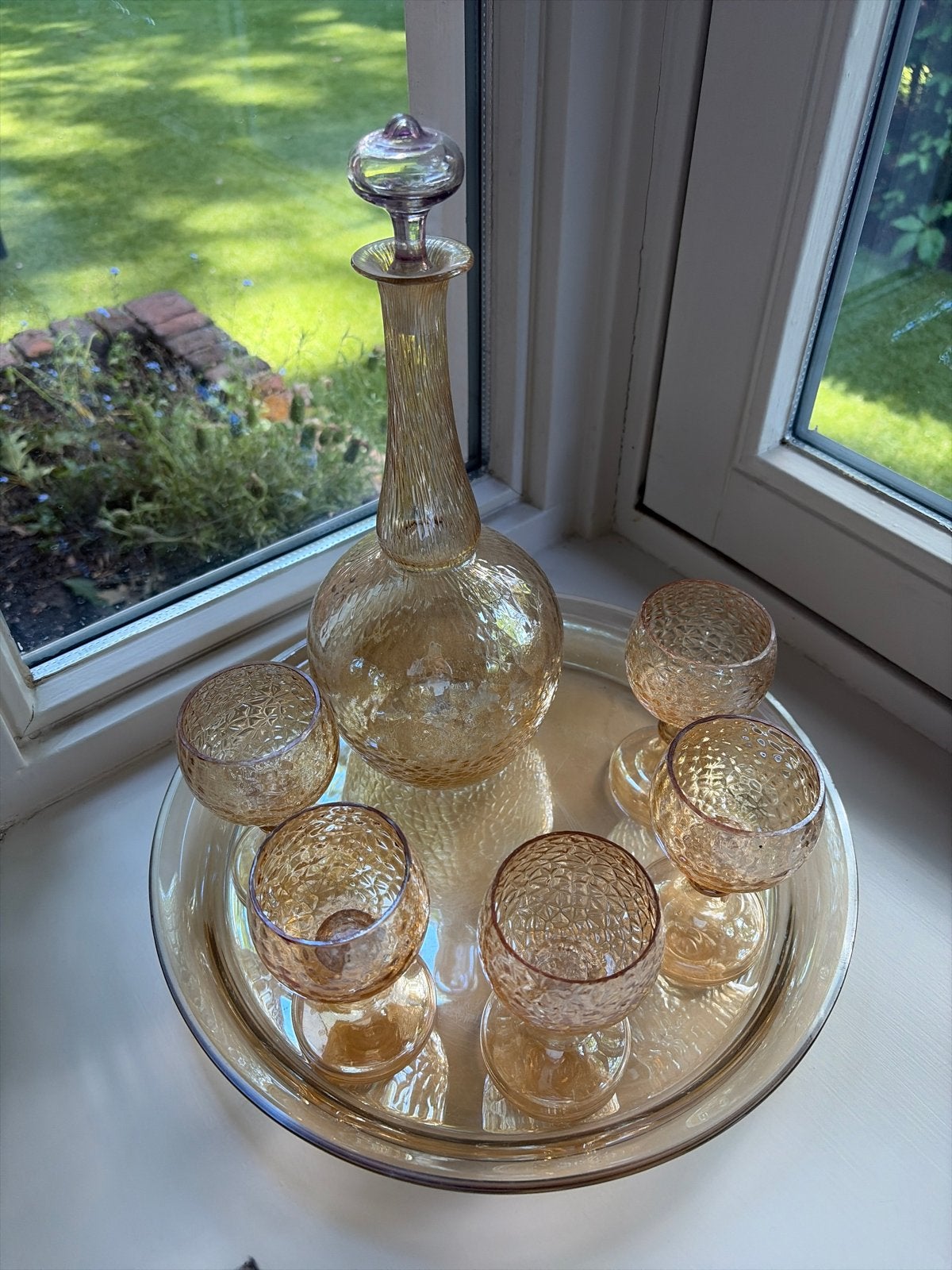 Vintage like karafset met 6 glazen en dienblad, Antiek en Kunst, Ophalen