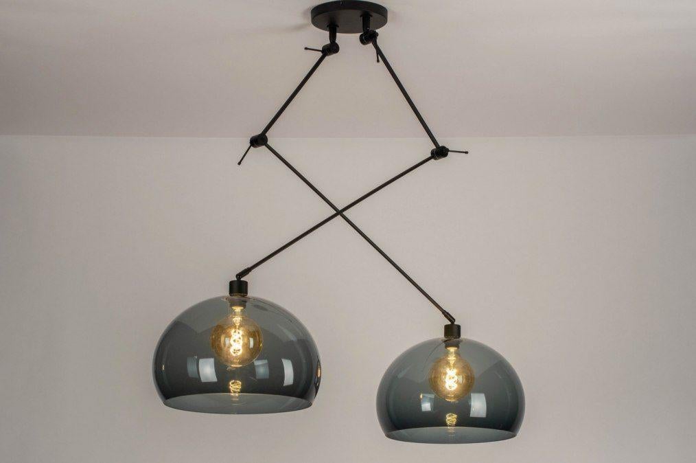 Stijlvolle hanglamp – zwart met grijze plexiglas bollen, Ophalen, Zo goed als nieuw, Metaal, Modern stijlvol