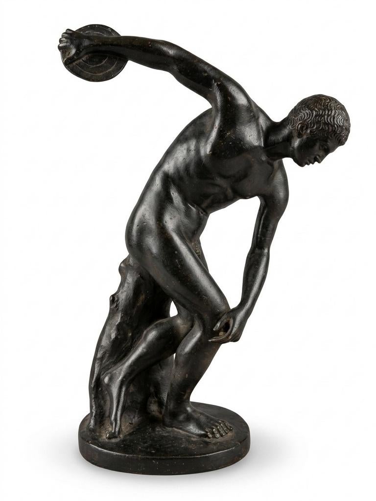 Antieke brons beeld van een griekse discuswerper, Antiek en Kunst, Ophalen of Verzenden