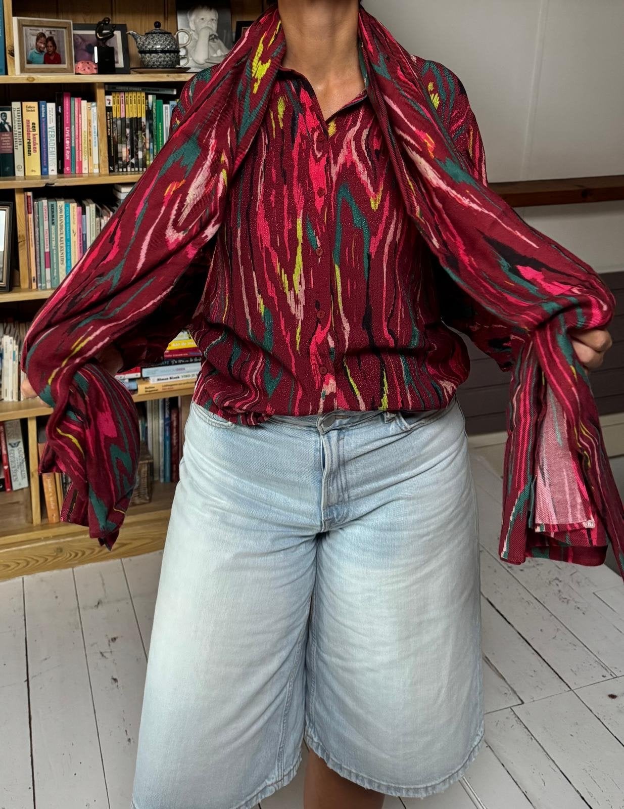 POM Amsterdam | Veelkleurige blouse met bijpassende shawl, Ophalen of Verzenden, Gedragen, Maat 38/40 (M), Meerkleurig