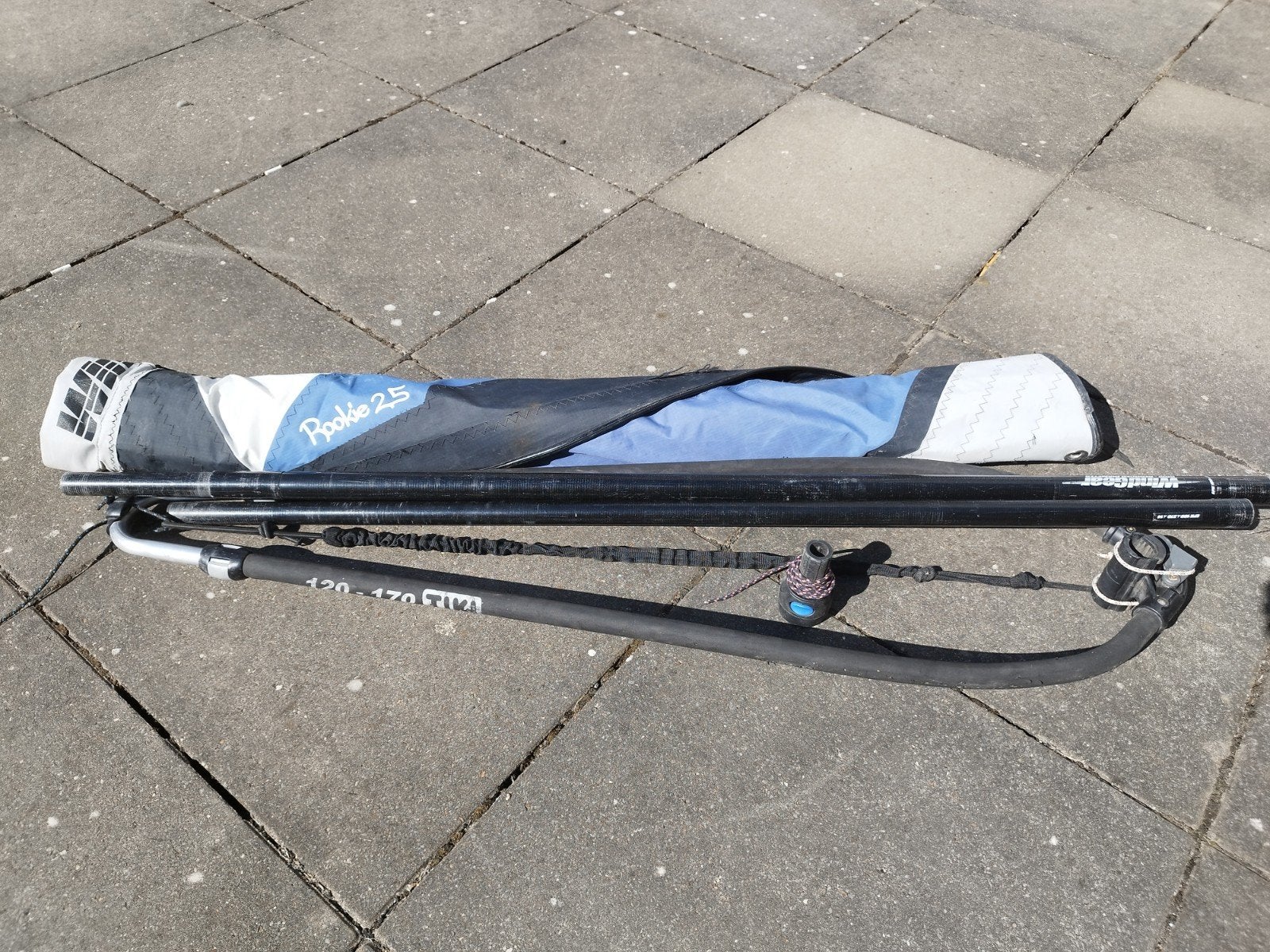 Windgear kindertuig 2.5m² met giek, mast en mastvoet, Gebruikt, Minder dan 3.5 m², Complete set, Met giek
