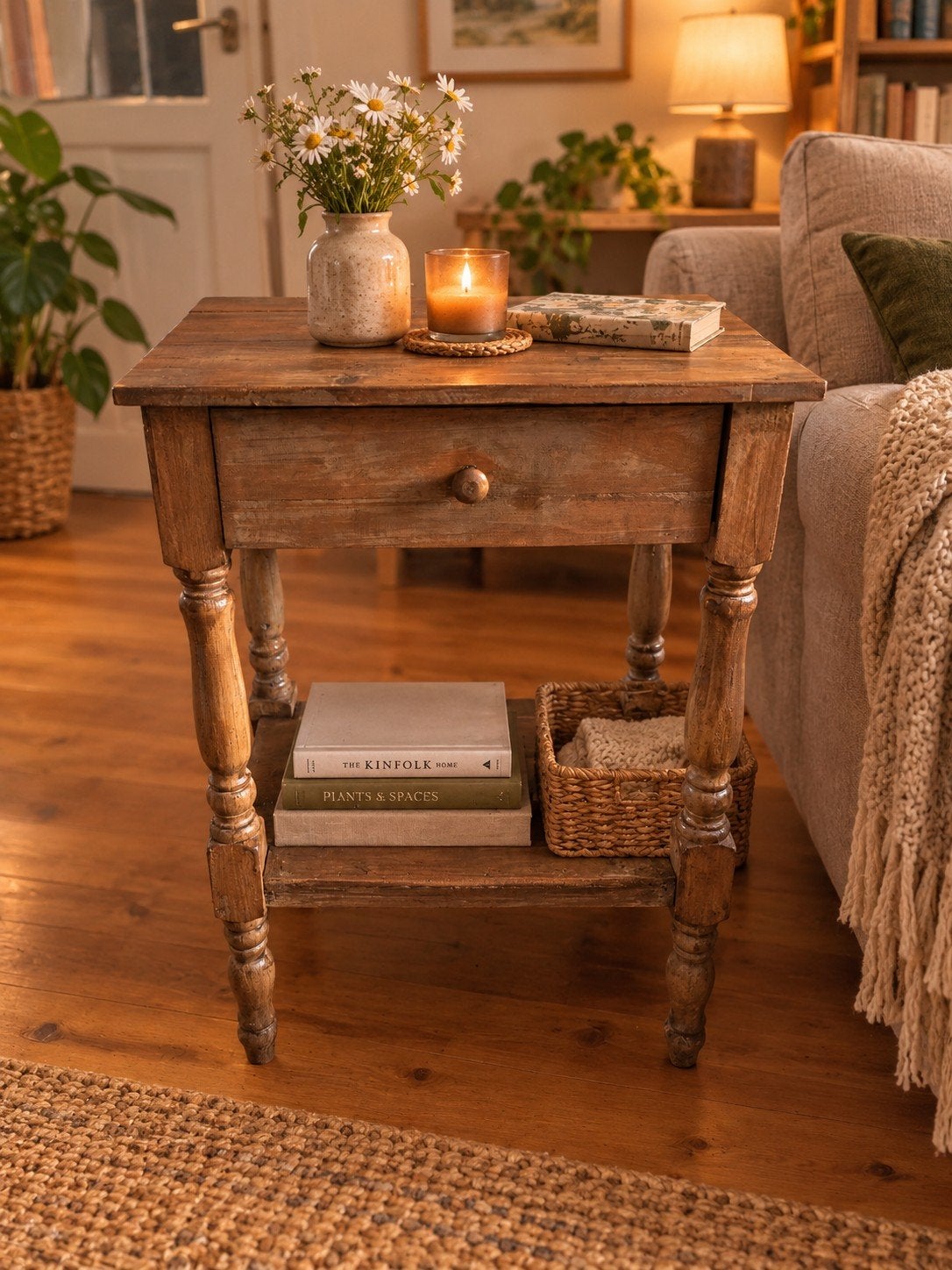 Oud Brocant bijzettafeltje, Huis en Inrichting, Ophalen, 50 tot 100 cm, Brocant, 25 tot 50 cm