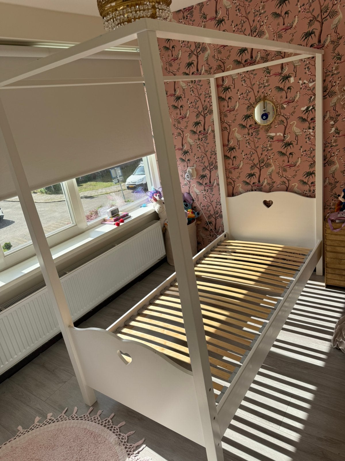Hemelbed Amori, Ophalen, 85 tot 100 cm, Zo goed als nieuw, Lattenbodem