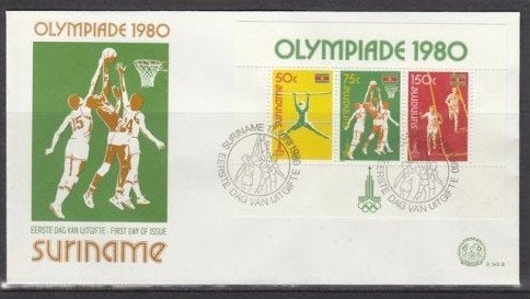 Suriname 1980 - FDC E43b - Olympiade Zomerspelen, Ophalen of Verzenden