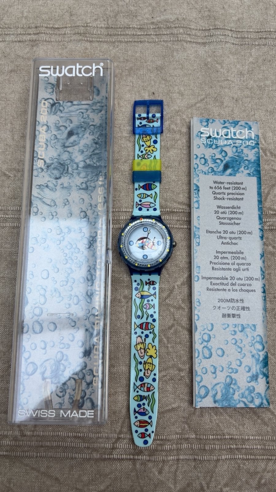 Swatch Scuba 200 "Barrier Reef" (model SDB100)-topstaat, Ophalen of Verzenden, Staal, Overige merken, 1960 of later