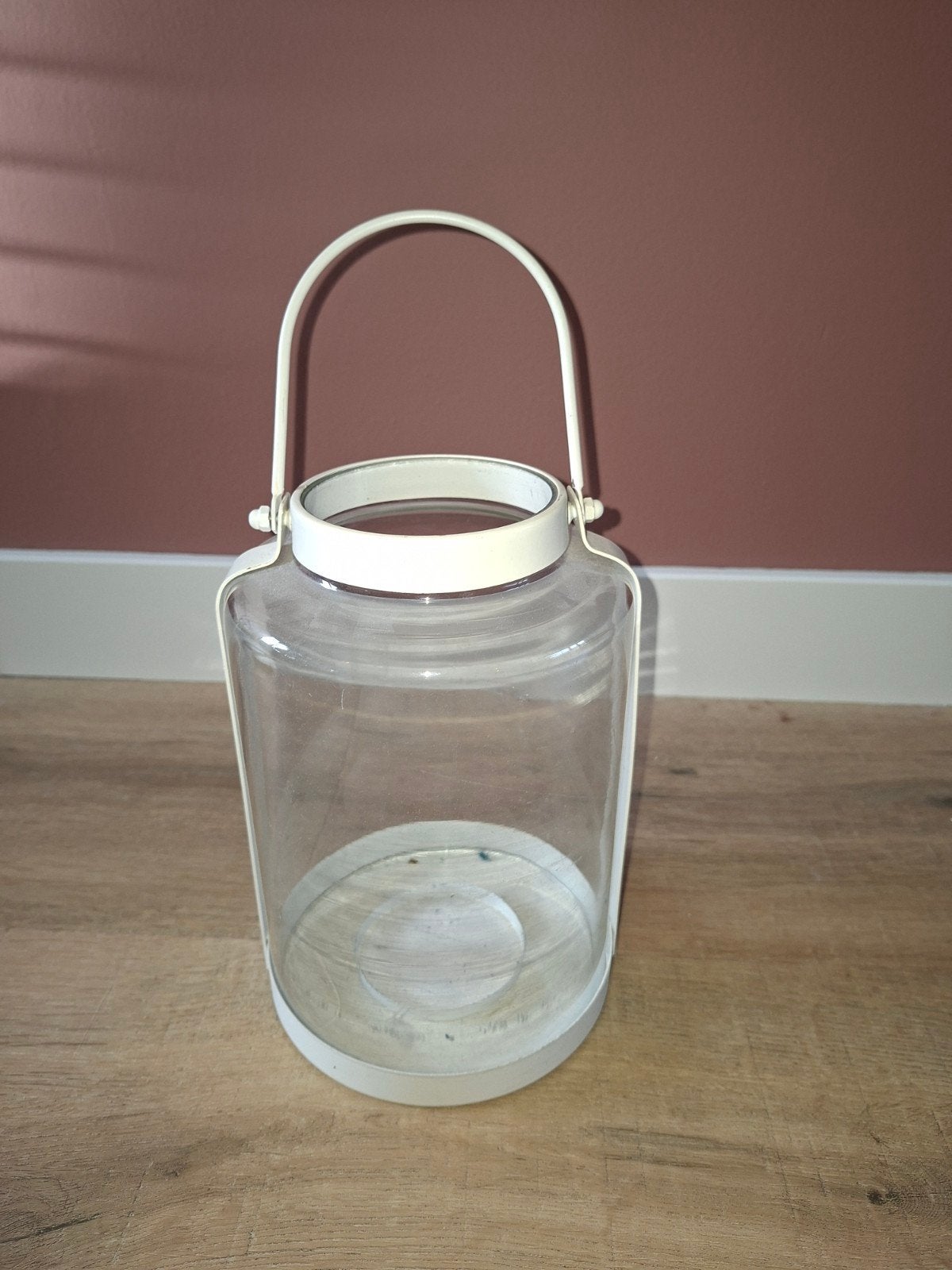Wit windlicht van glas en metaal, Windlicht, Gebruikt, Wit, Ophalen of Verzenden